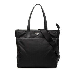 Prada Triangle Logo Plate Tote Bag/Shoulder Bag 2WAY 2VG032 Black Nylon Leath...